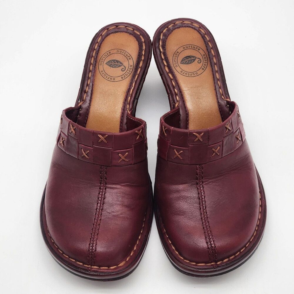 Nurture Twain 6.5M Comfort Clogs Oxblood Leather Wedge Mule Y2K Boho Chunky 2007